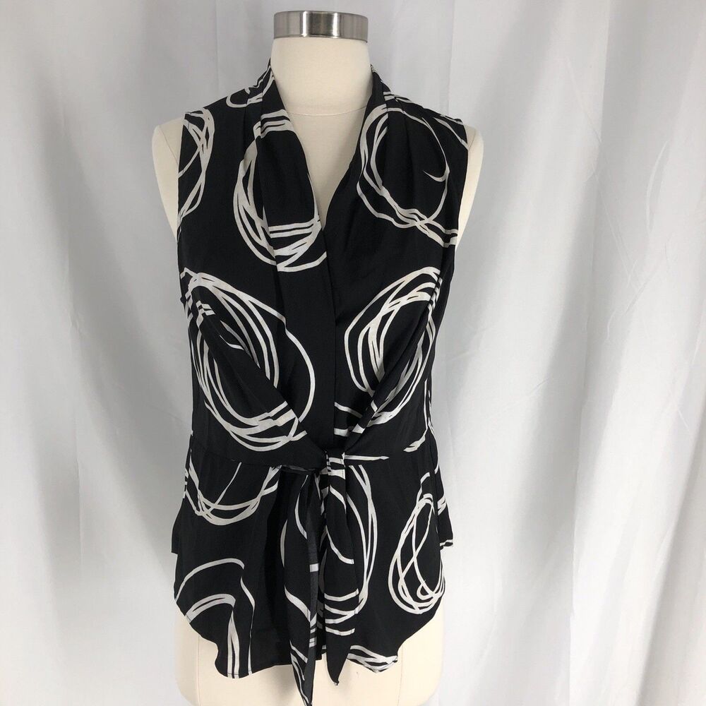 nic and zoe Black Top Sleeveless V-neck Classic Tie Waist Medium